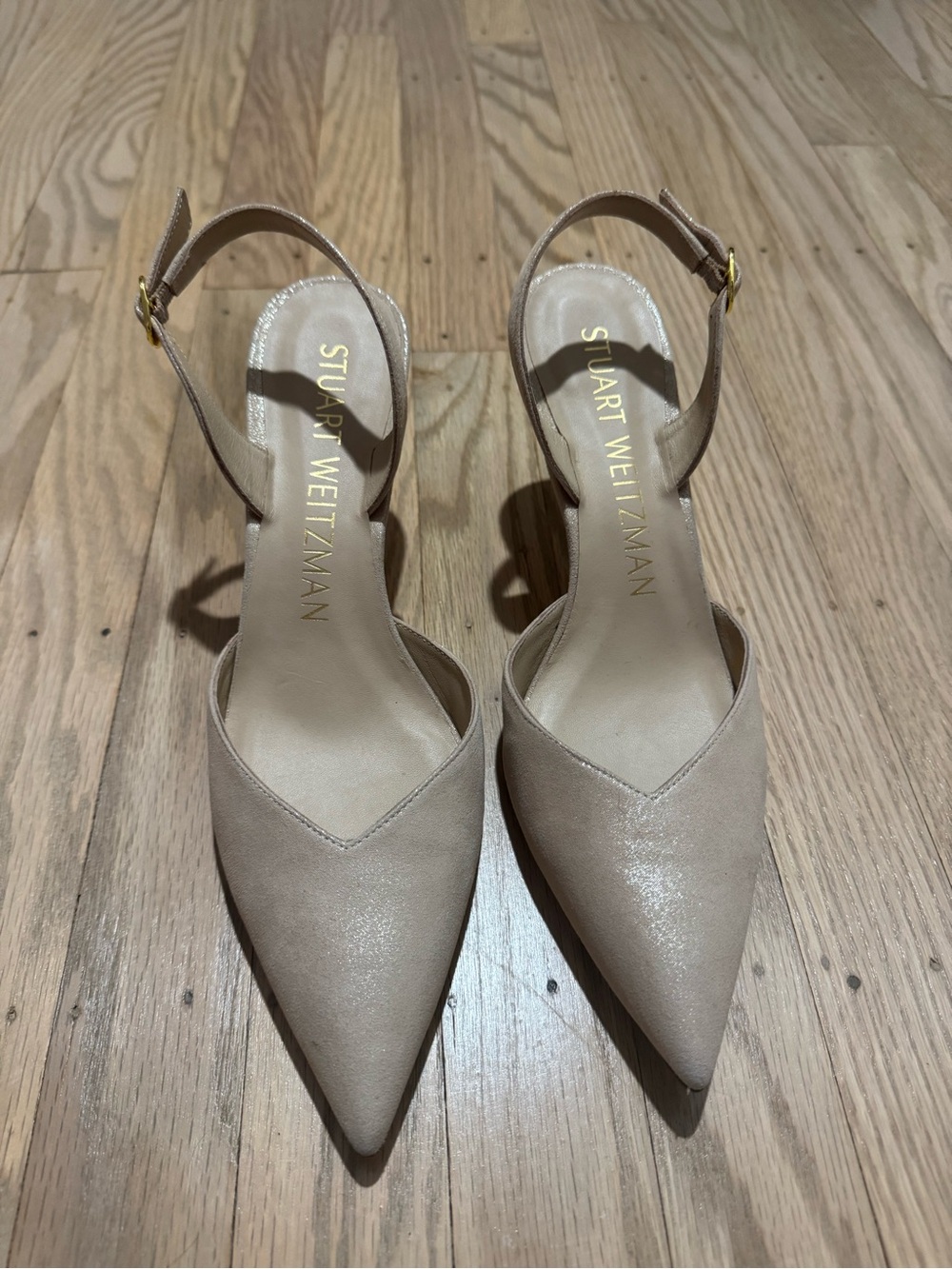 Stuart Weitzman Beige Pointed Toe Slingback Heels